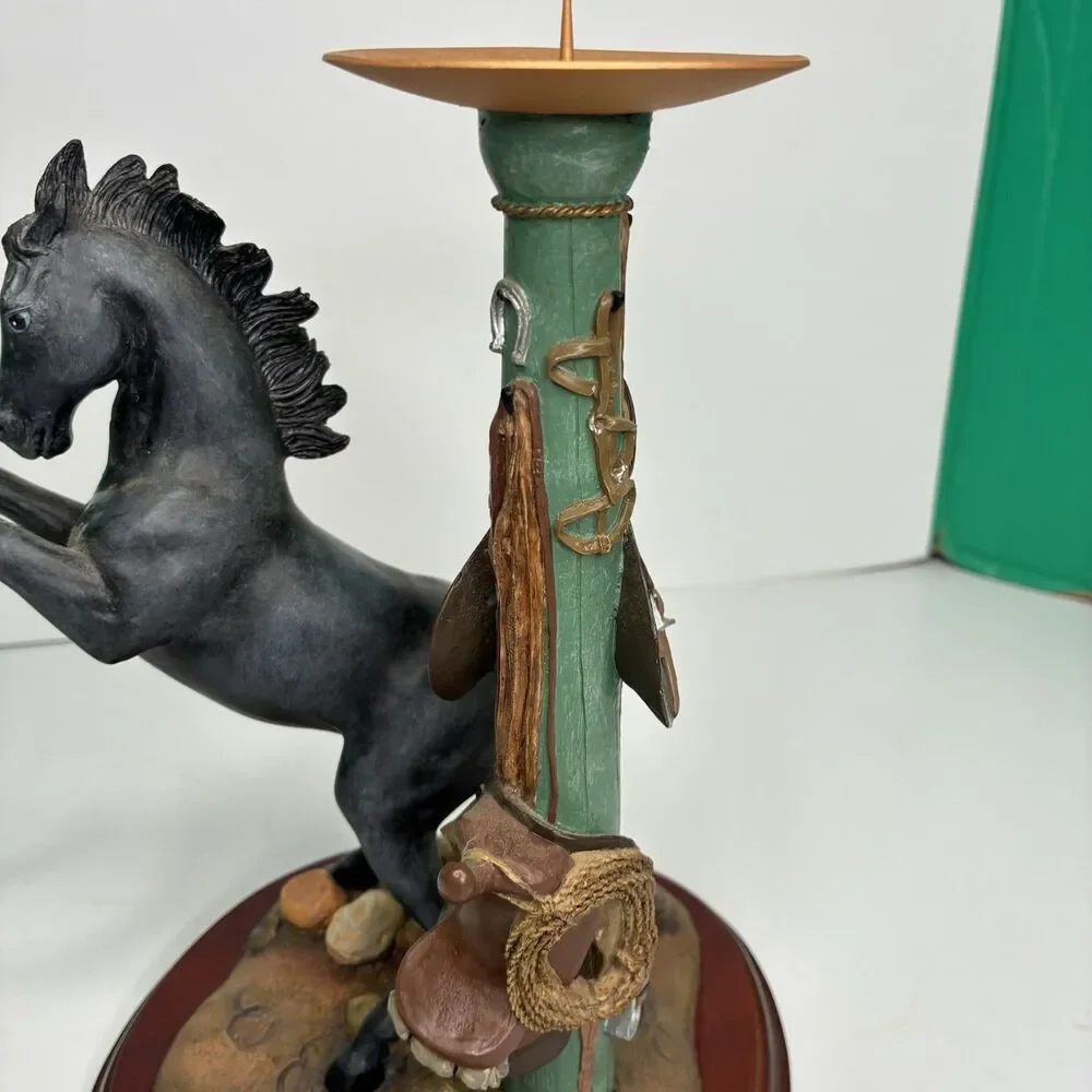 Danbury Mint Noble Black Stallion Candlestick Holder By Gianni Benveuti